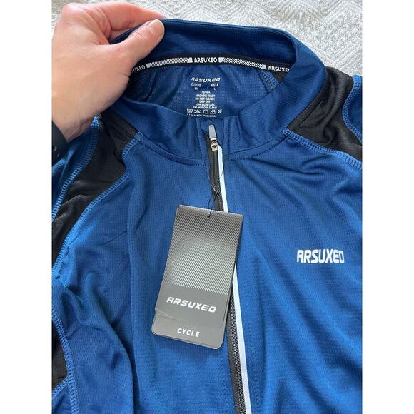 ARSUXEO Cycling Jersey Long Sleeve Quarter Zip Montego Blue Utility Performance - Picture 11 of 11